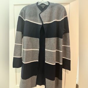 Talbots Pure Merino Wool Long Cardigan | Gray & Black Colorblock | Size L